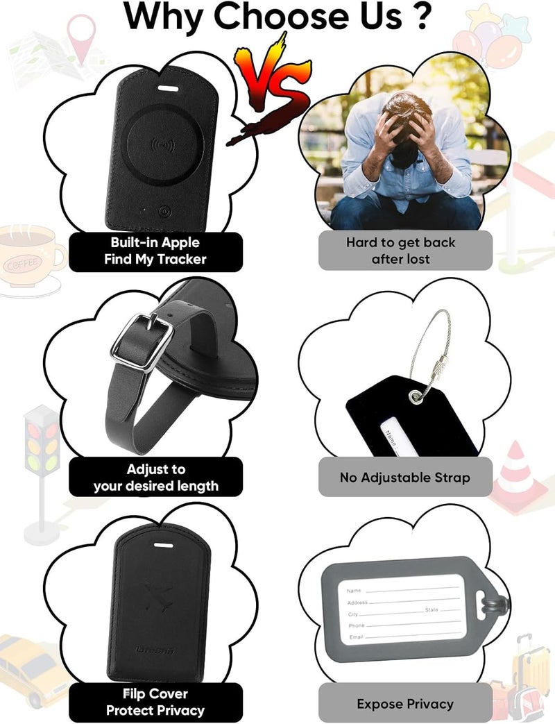 LifeChé Luggage Tags Built-in Anti-Loss Tracker, Luxury Leather Luggage Tags for Suitcase, Travel Bags, Backpacks, Travel Organizer for Lost Baggage Prevention (Black*2 Pack) - Image 5
